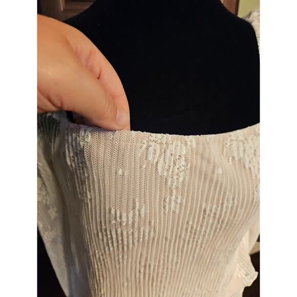 Willow & Root Blouse Lace Dotted Sheer Boho Cream Size Medium Ribbed Fairycore - Picture 3 of 11